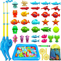 TOY Life Magnetic Fishing Game for Kids, Bathtub and Pool Toy - 2 Kids Fishing Pole With Inflatable Pool