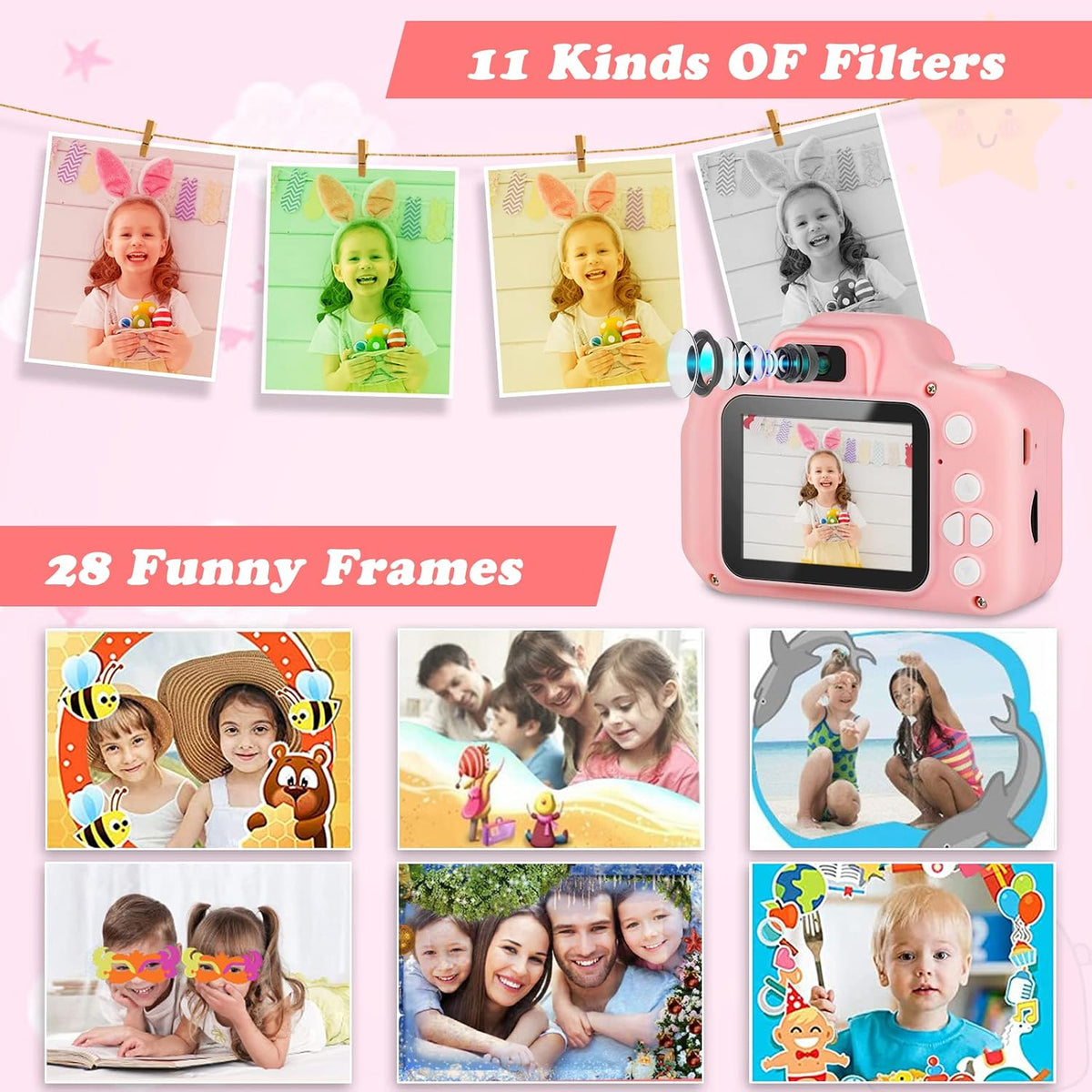 Zeacool Kids Camera, HD Digital Video Camera - Pink - image 3