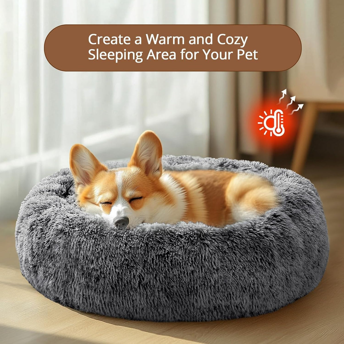 JOLLYVOGUE Small Dog Bed, Calming Dog Beds for Small Dogs & Indoor Cats - 20 Inches Donut Washable - Dark Grey / 31.0"L x 31.0"W x 8.0"Th - image 4
