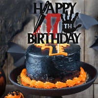 Black glitter Killer Happy 13th Birthday cake topper for a horror Halloween party - view 34