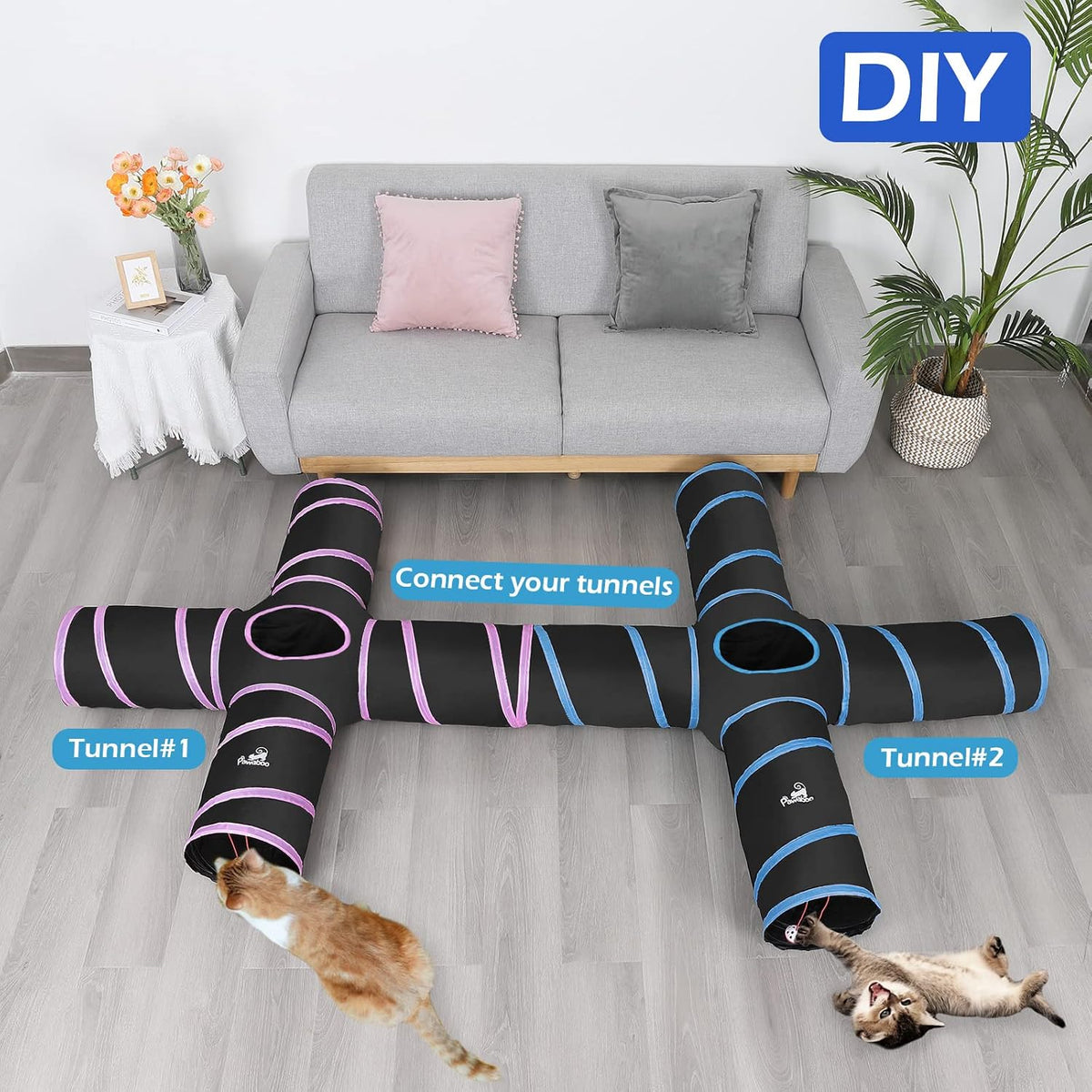 Pawaboo Cat Tunnel, Cat Tunnels for Indoor Cats - Blue / 4 Way - image 3