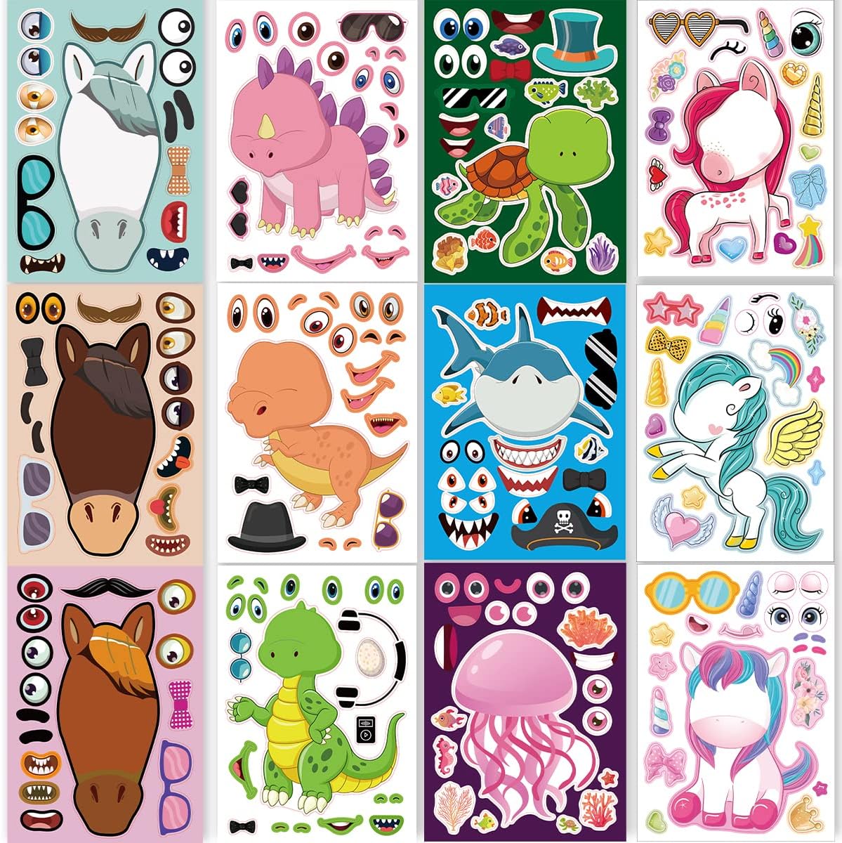 24 Sheets Make a Face Stickers for Kids Toddlers Party Favors Crafts – Fun for Kids & Family - Mixed Animals