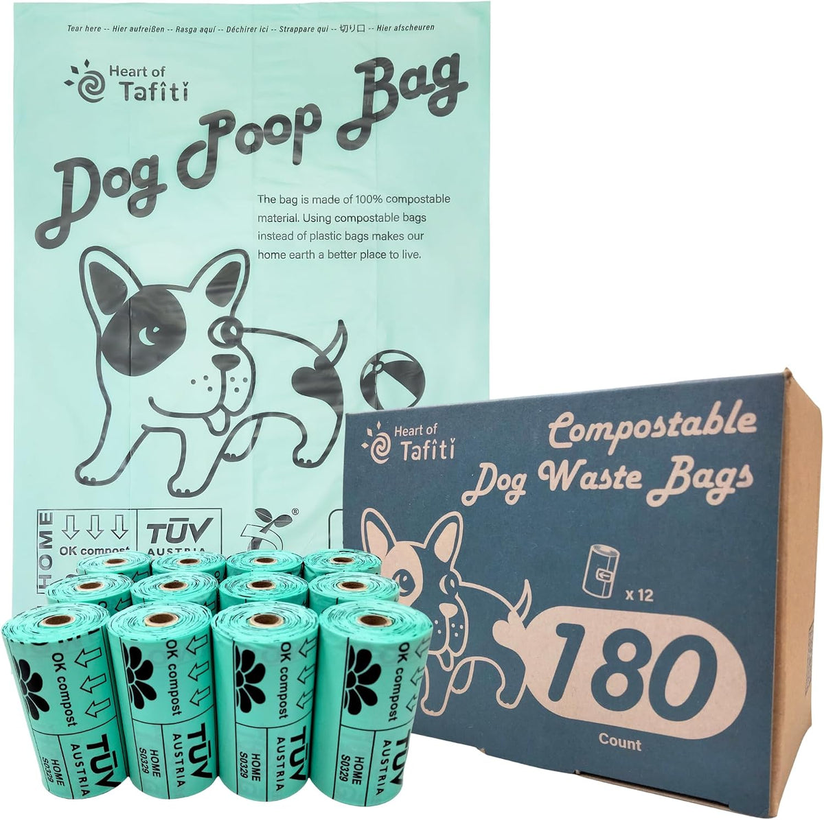 Home Compostable Dog Poop Bags, Plant-Based Dog Waste Bags - 1 Count (Pack of 180) / Refill