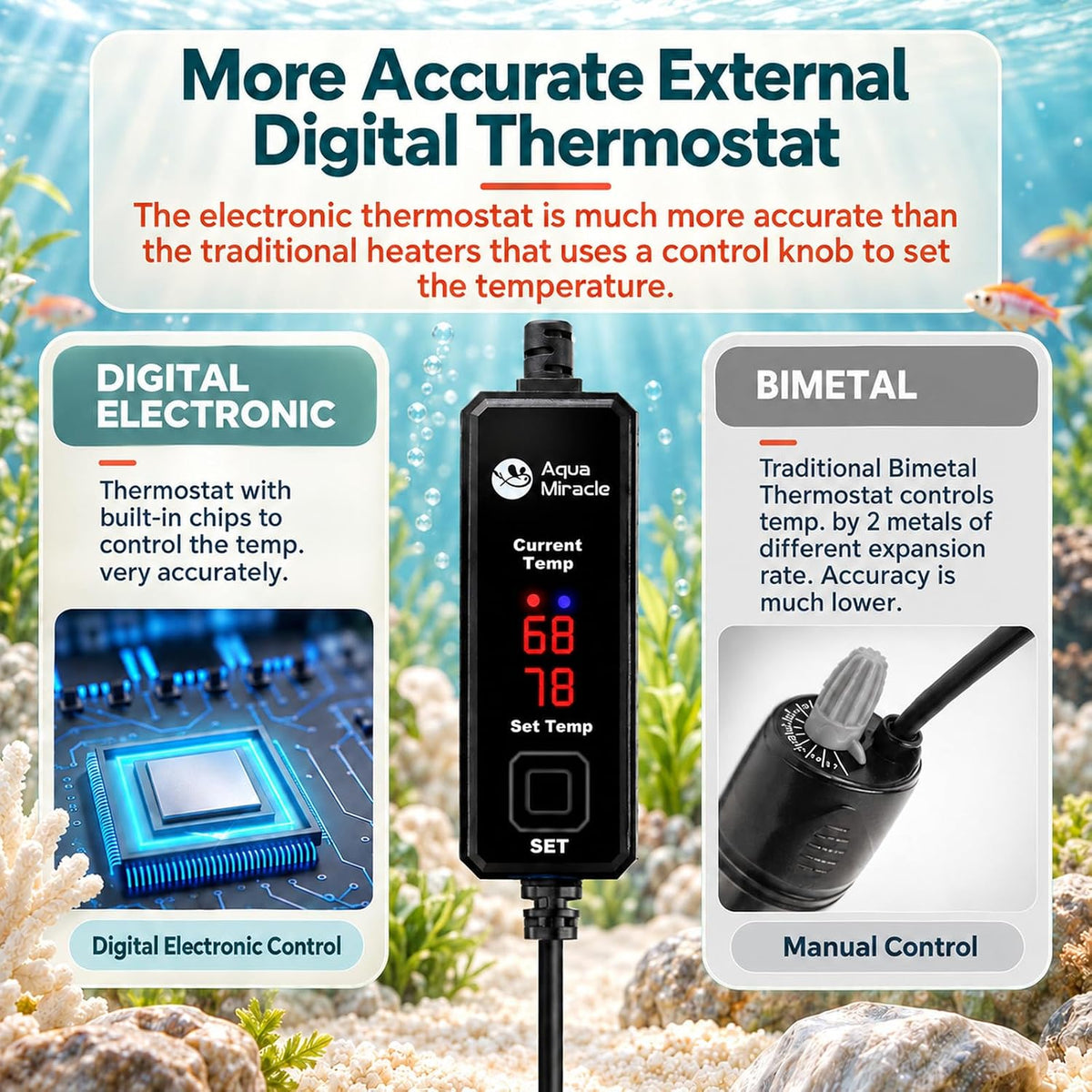 AquaMiracle 100W Small Aquarium Heater Dual LED Display for 10-20 Gal - For 10-20 Gal Aquariums - image 4