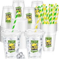 Domensi clear 12 oz Halloween ghost party cups with lids and pink striped paper straws - view 3