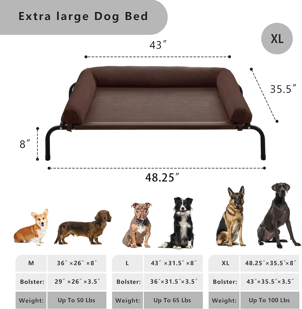 WESTERN HOME Cooling Elevated Dog Bed for Large Dogs - 48.0"L x 35.0"W x 8.0"Th / Brown - image 2