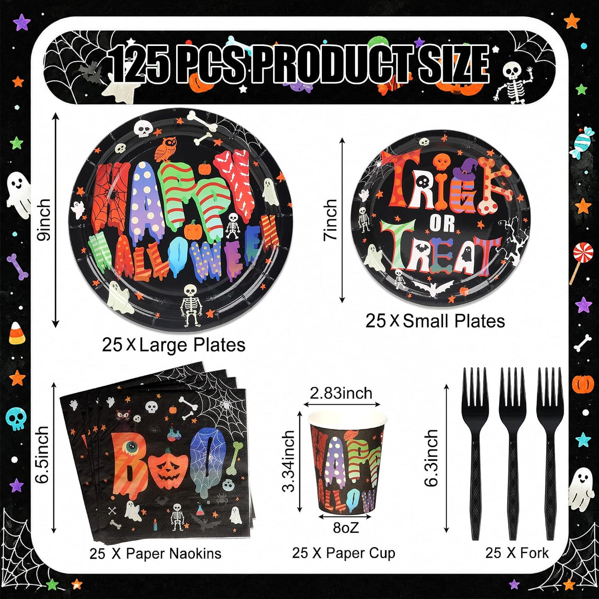 qonimi Halloween plates and napkins set, 75 piece disposable tableware - view 31