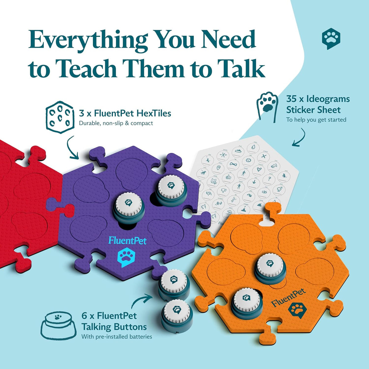 Talking Buttons for Dogs & Cats - 6 Buttons + 3 Hextiles (Fire) - image 2