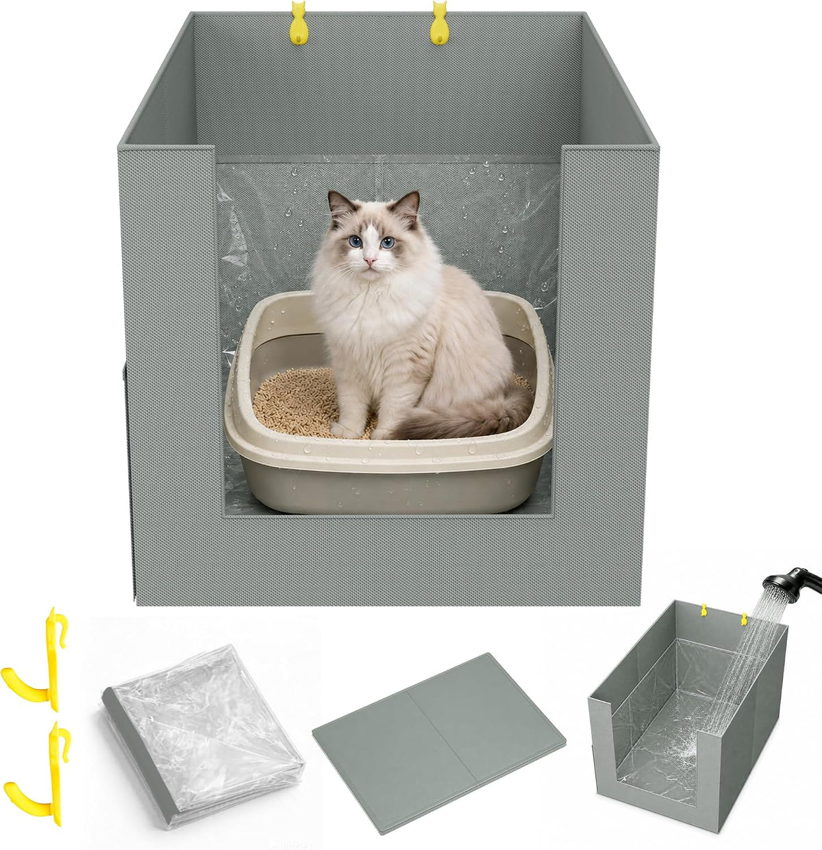 Waterproof Cat Litter Box Enclosure Splash Guard - Gray with Front