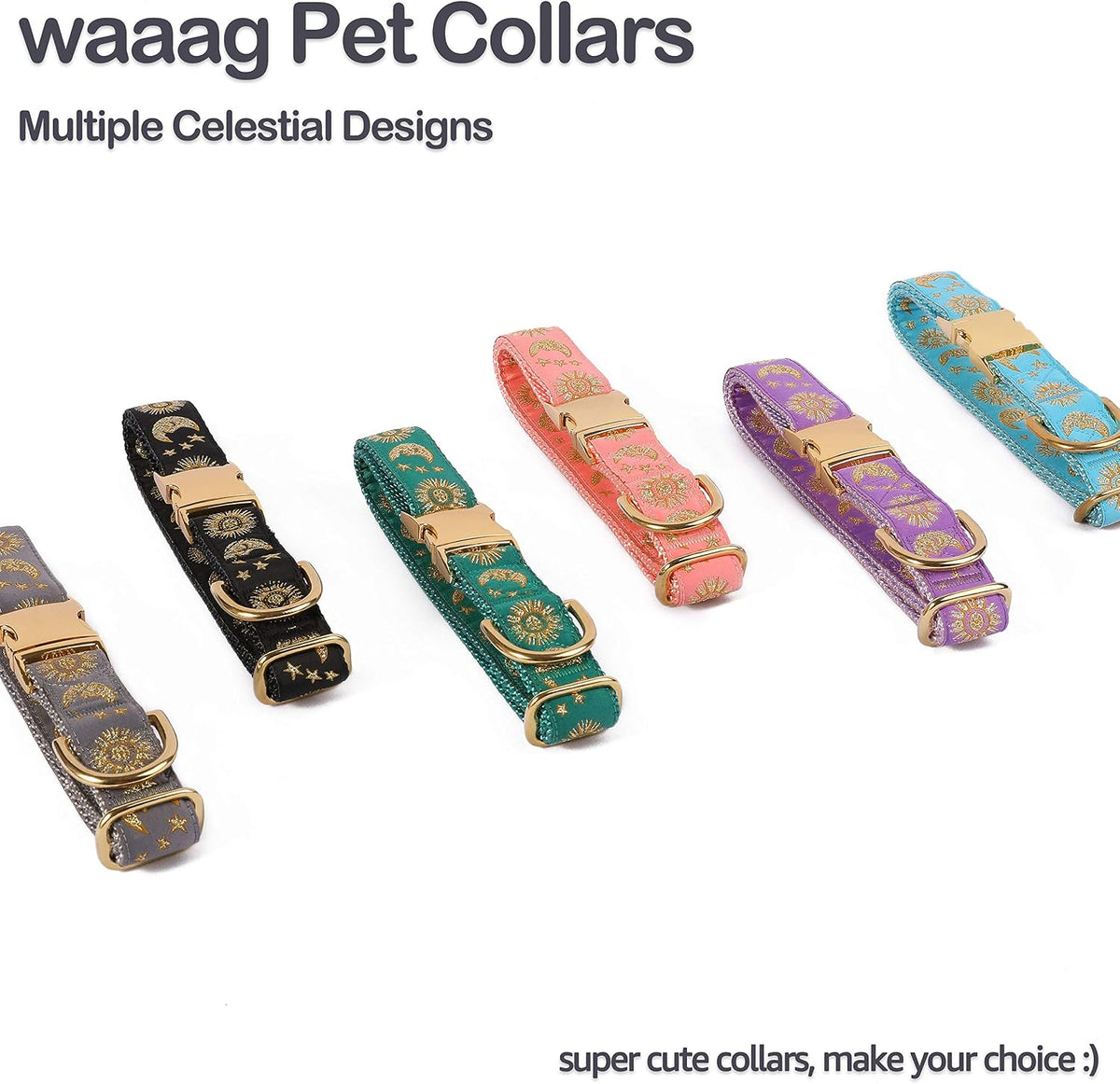 Cat Collar with Bell for Kittens & Cats, Moon & Stars Design – Essentials for Cats - Ocean Blue Collar / Small (Pack of 1) - image 4