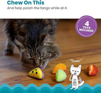 Catstages Dental Fruit Wedges 4 Pk, Soft and Textured Catnip Chew Toys That Help Clean Teeth, Multicolored