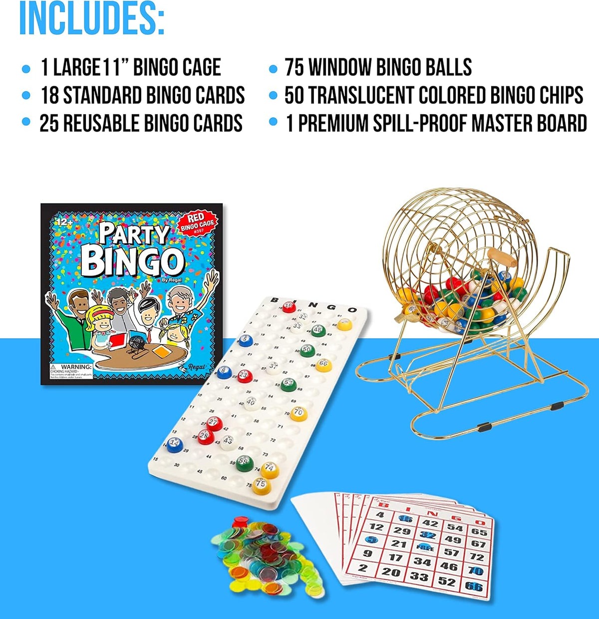Regal Games Deluxe Bingo Game Set with Cage, Board, Balls - Professional Gold 18 Card - image 2
