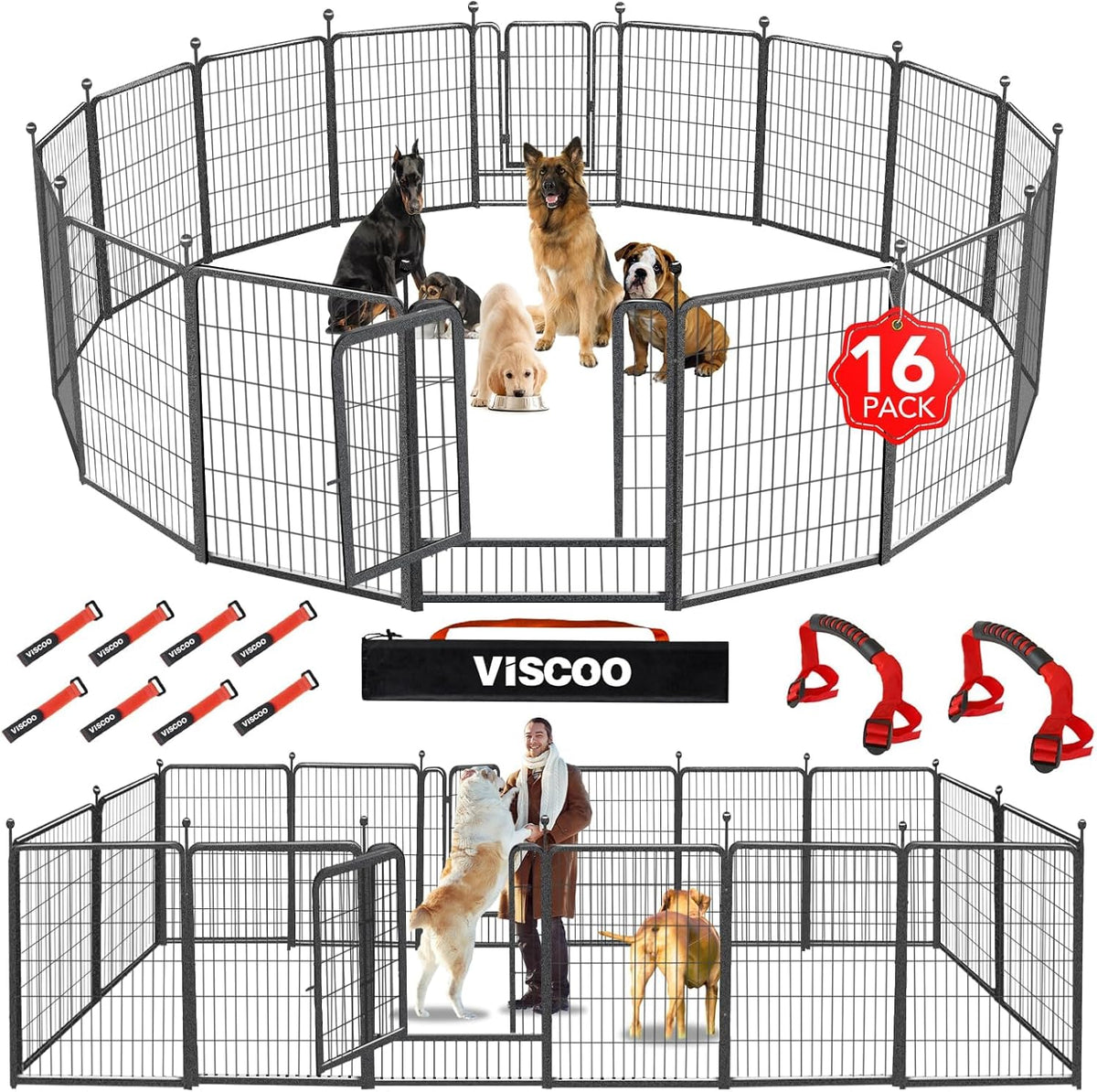 Dog Playpen Outdoor, 16 Panels 40" High Metal Dog Fence with Gate – Essentials for Dogs - 16 Panels 40"H