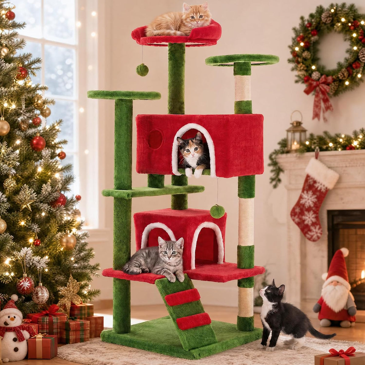 Sweetcrispy 54-inch Cat Tree Tower with Scratching Posts - Red & Green / 54IN - image 2