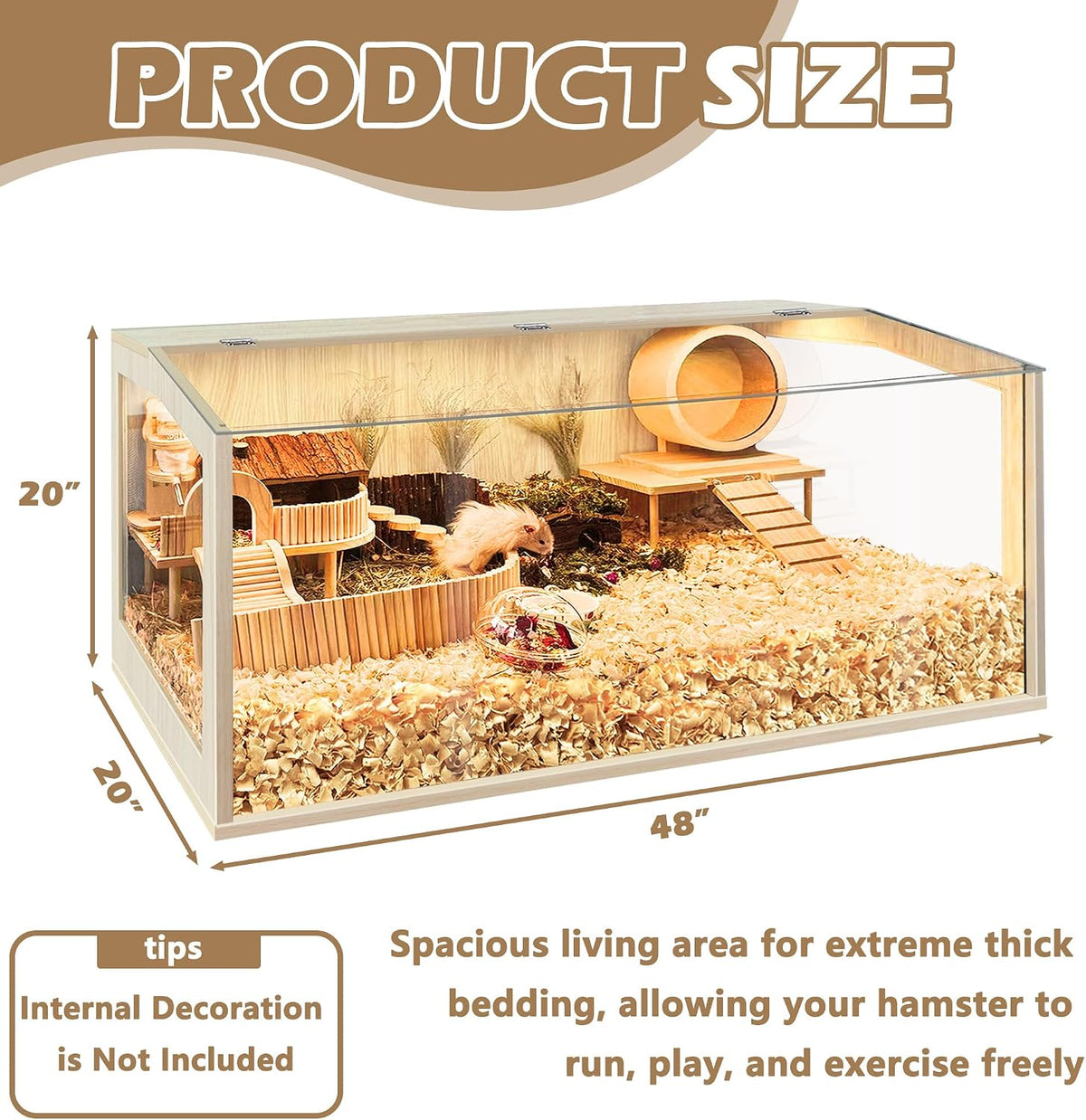 Hamster Cage Chewproof, Large Hamster Cages and Habitats - Natural Oak Wood / 48"L x 20"W x 20"H / Openable Window Roof - image 3