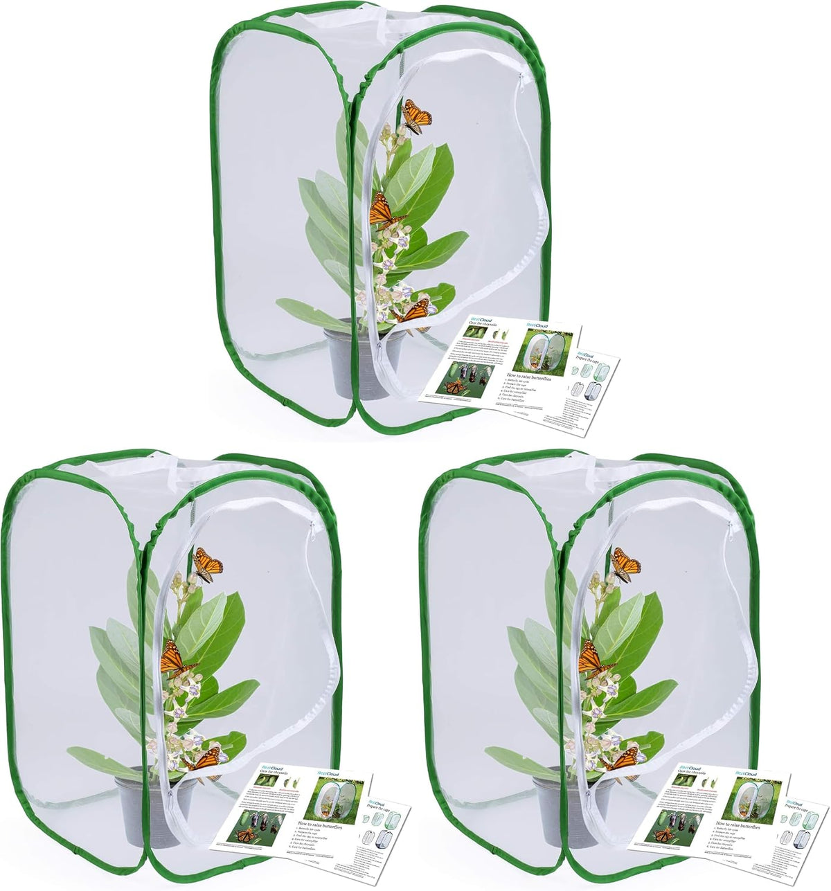 Butterfly Habitat Insect Cage, Full Mesh - 15.7" x 15.7" x 23.6" (Pack of 3)