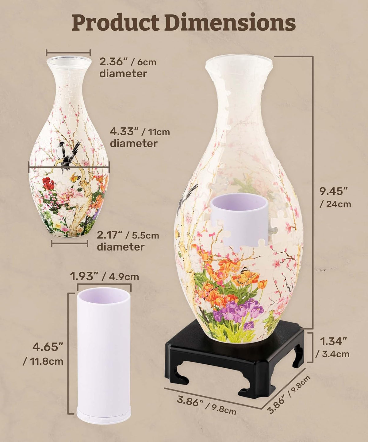 Pintoo Unique 3D Puzzle Vase for Adults - Elegant Floral Print / 160 - image 4