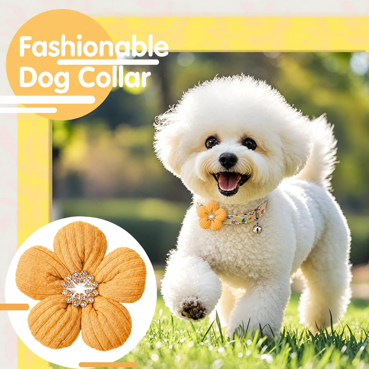 Medium Dog Collar with Flower - Yellow / Small: for Small Dog - image 3