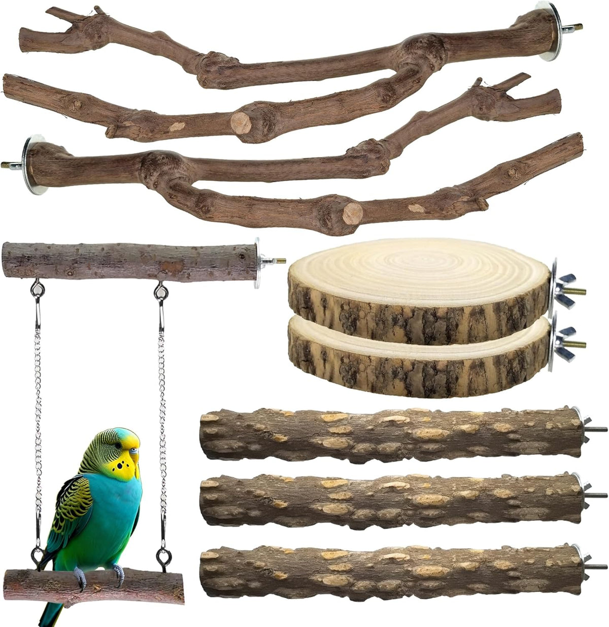 8pcs Natural Bird Perches for Cage - 8pcs-25cm