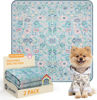 Lahome Botanical Washable Reusable Pee Pads for Dogs, 36x48 - Blue-01 / 3FT x 3FT (Pack of 2)