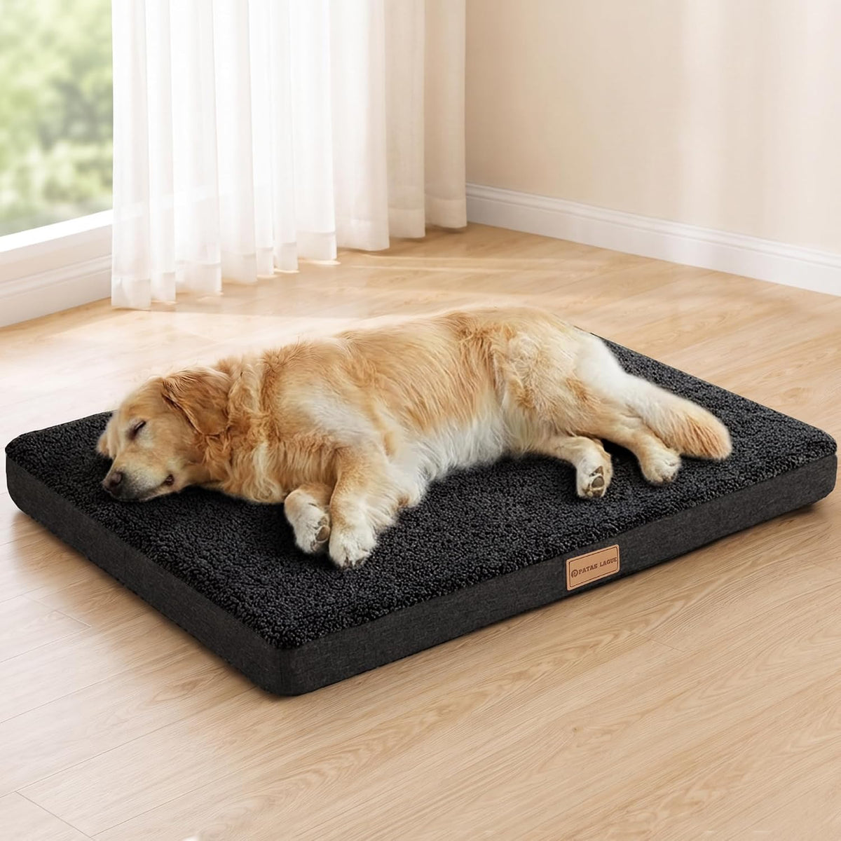 Patas Lague Orthopedic Large Dog Bed Washable Pet Sofa Mat 36''X24'' - 42"L x 28"W x 3.5"Th / Black