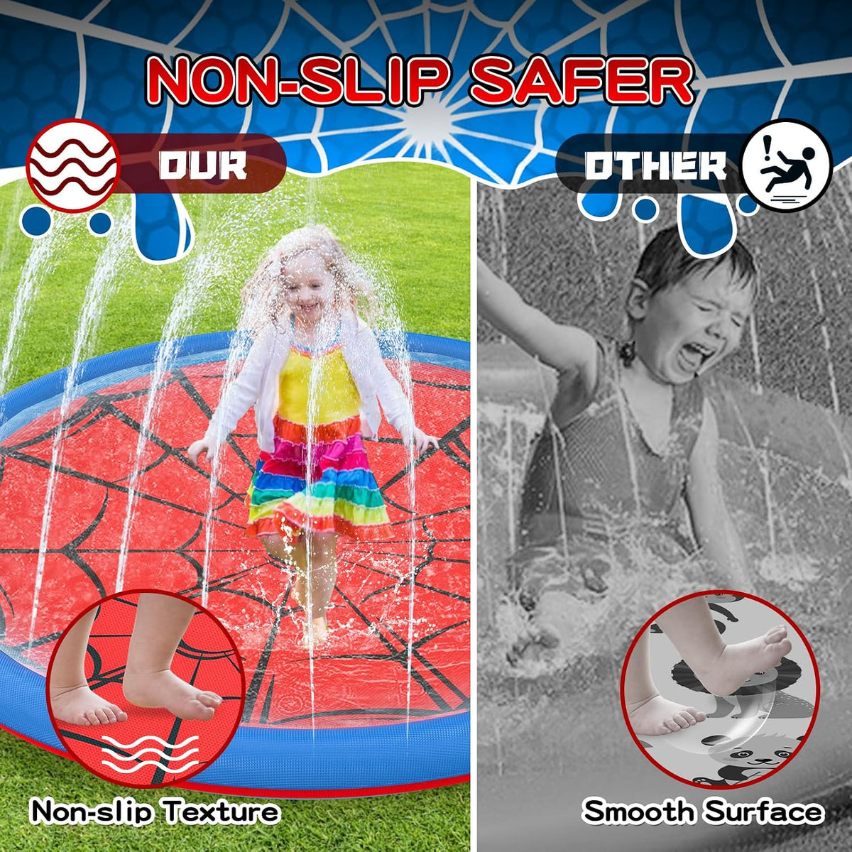 Non Slip Splash Pad for Kids and Dogs 67'' Extra Large Splash Pad – Fun for Kids & Family - Red / 67'' - image 2