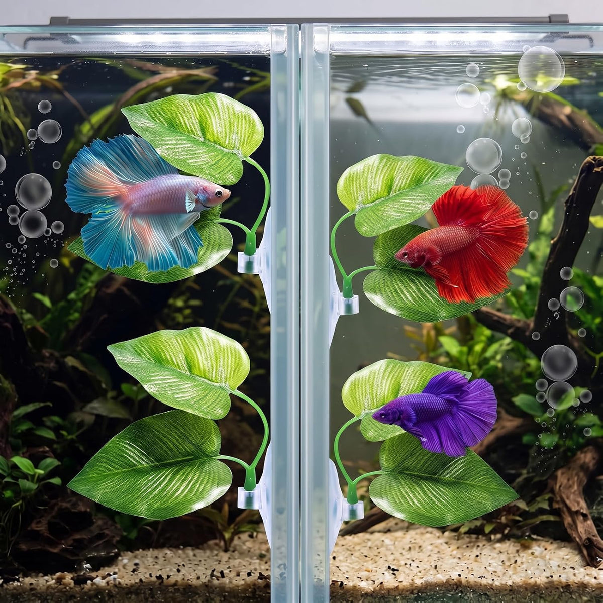 Boao 4 Pcs Betta Fish Bed Leaf Hammock Fish Tank Accessories - Double Leaf - image 4