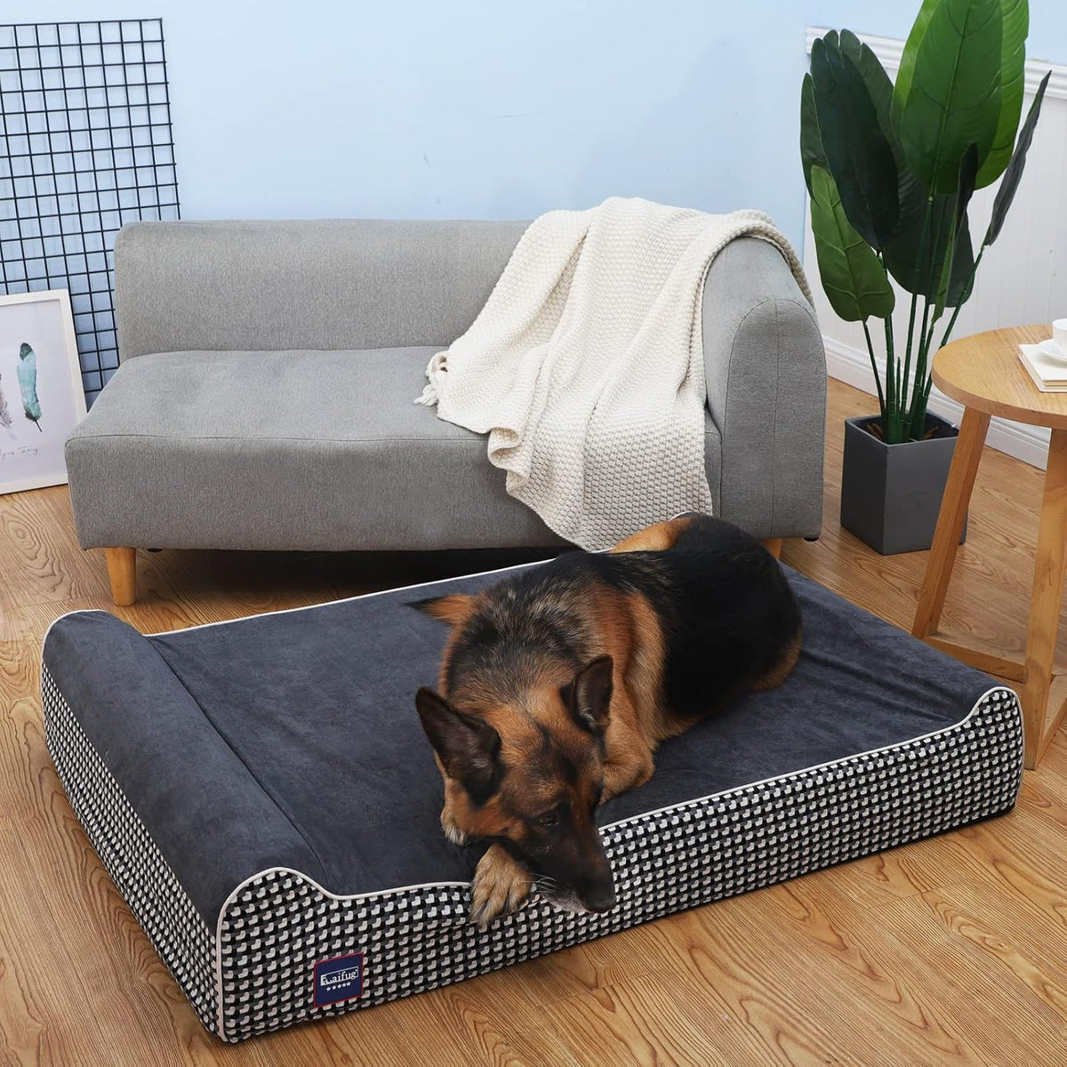 Laifug Orthopedic Memory Foam Extra Large Dog Bed Pillow Durable - 50.0"L x 36.0"W x 10.0"Th / Black and White Plaid - image 2