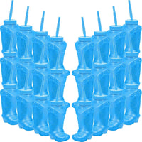 Hoolerry 12 Pcs Cowboy Boot Cups with Lids and Straws - Blue / 24