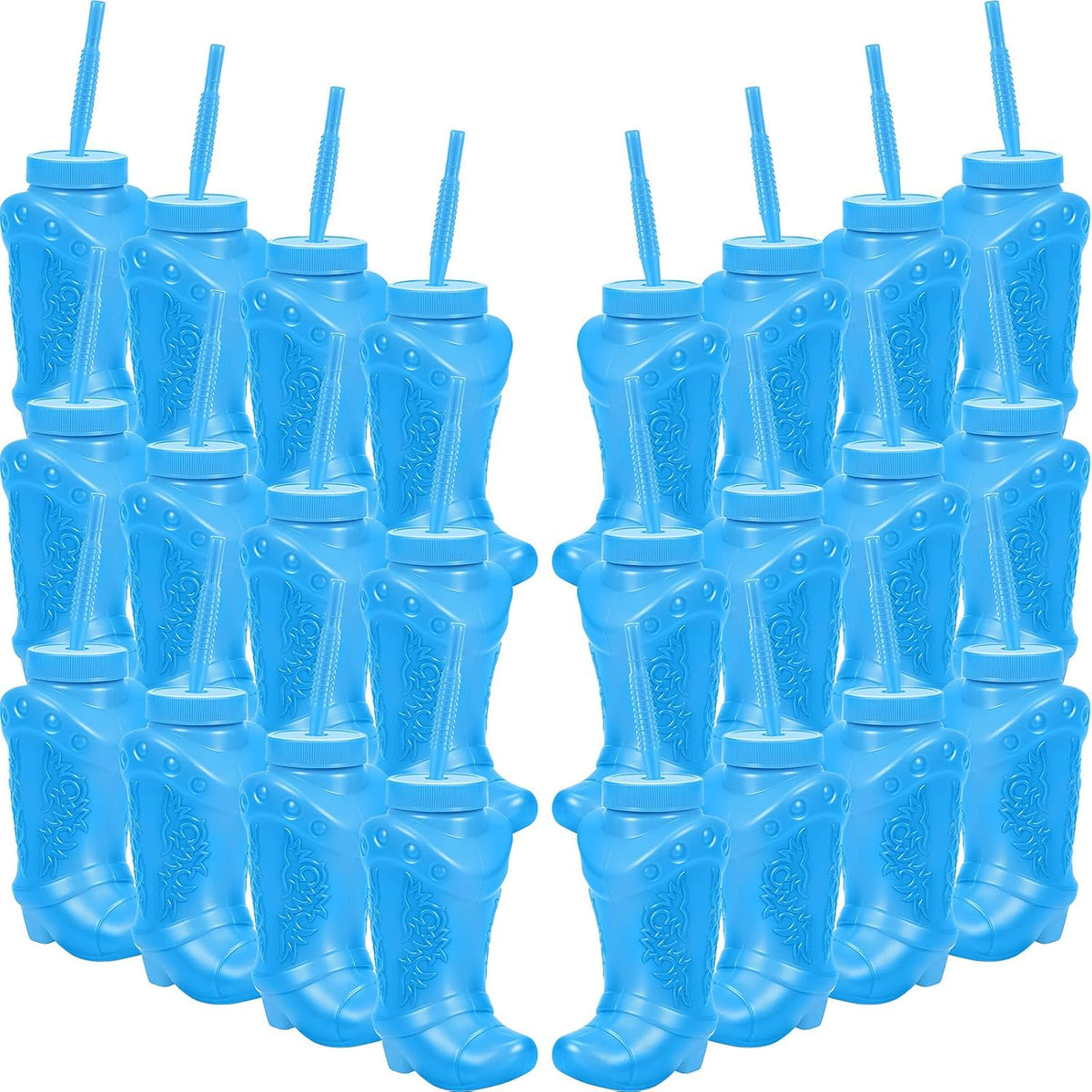 Hoolerry 12 Pcs Cowboy Boot Cups with Lids and Straws - Blue / 24