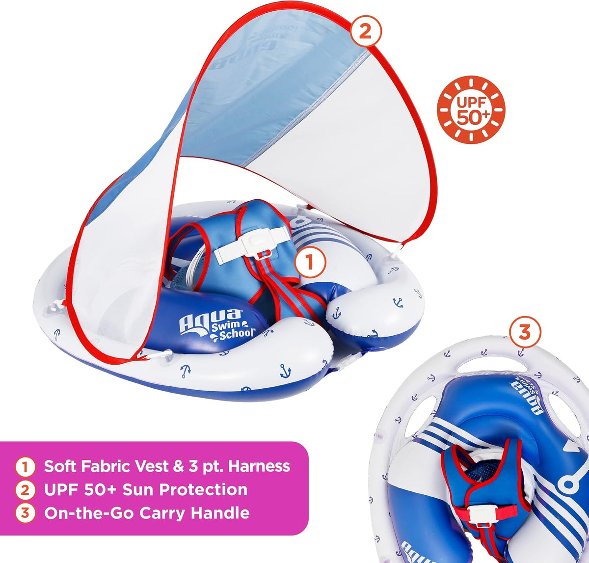 SwimSchool Freestyle Swimmer Baby Pool Float with Multi-Position - Freestyle Swimmer Baby Float w/Canopy - image 2