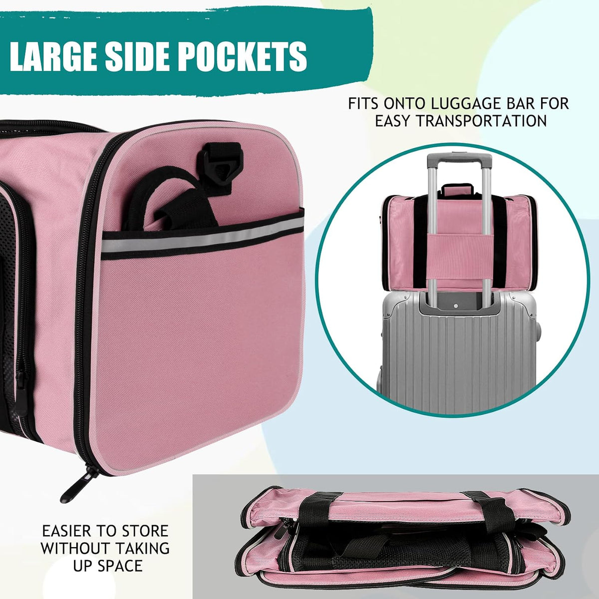 Top tasta Dog Cat Carrier Pet Carriers for Small Medium Large Cats - 18.0"L x 11.0"W x 11.0"H / Pink - image 3