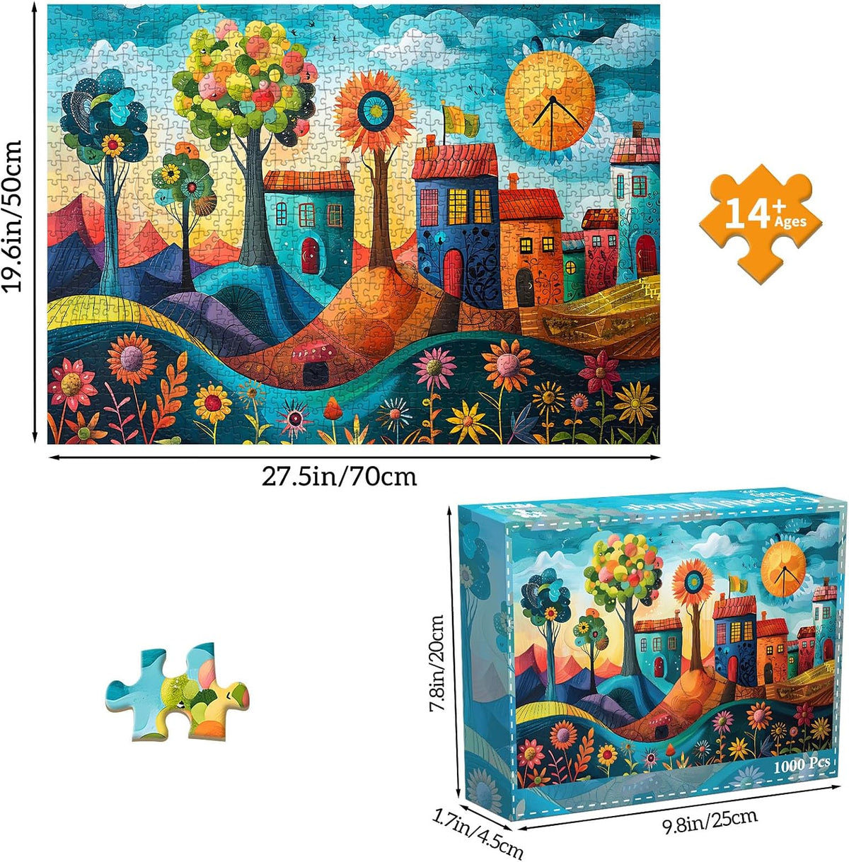 1000 Piece Puzzles for Adults, Premium Magic Book Jigsaw Puzzle – Fun for Kids & Family - Colorful Village - image 4