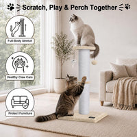 34-Inch Tall Cat Scratching Post for Large Cats, Stable Base - Beige - image 3