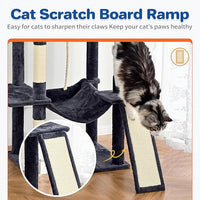Cat Tree Tower 63in Multi-Level Cat Tower for Indoor Cats with Sisal Scratching Posts, Condo, Hammock, Dangling Ball and Extended Platform for Cats to Play, Dark Grey