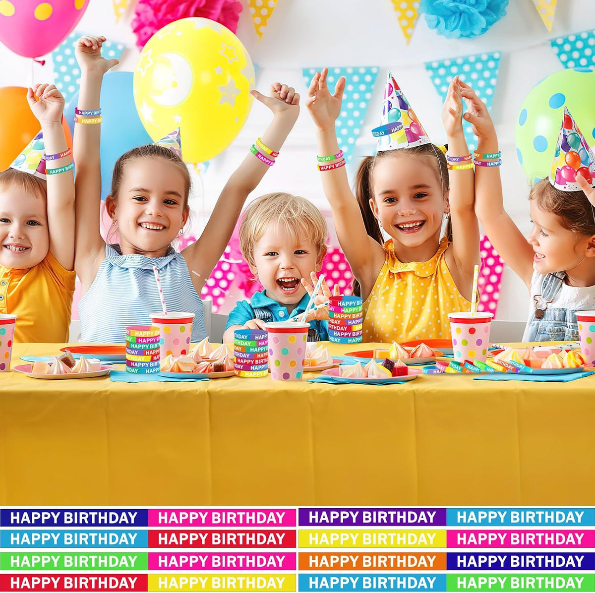 JUNEBRUSHS 64pcs Halloween Party Favors Silicone Bracelets Rubber - Happy Birthday Style - image 4