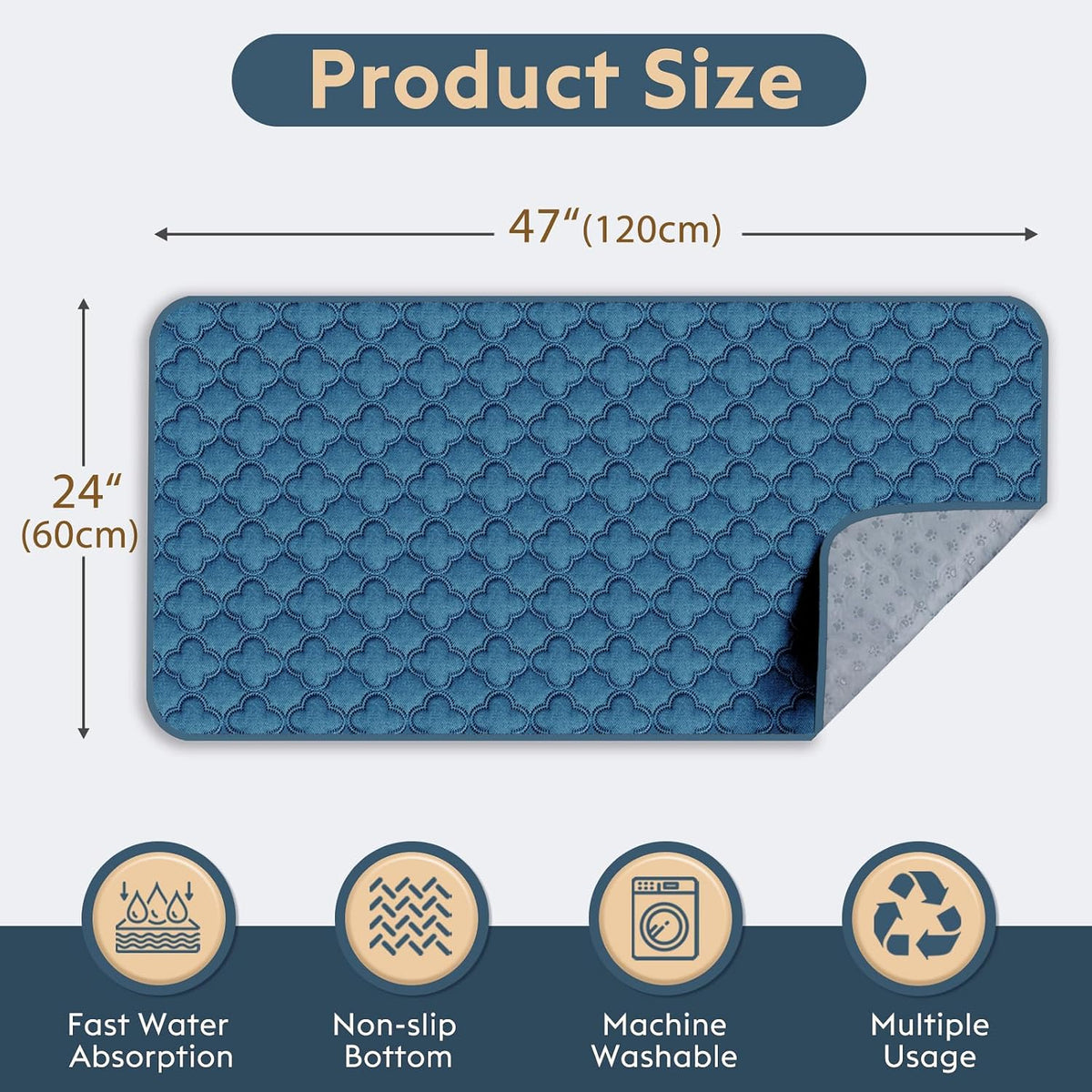FunFurry Washable Pee Pads for Dogs - Blue / 24" X 47" - 2 Pack - image 2