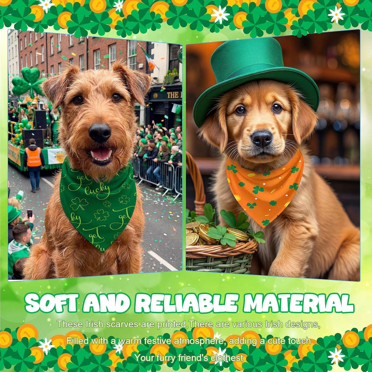 Abbylike 50 Pcs Halloween Dog Bandanas Bulk - St Patricks Day / 25.6 x 17.7 x 17.7" - image 4