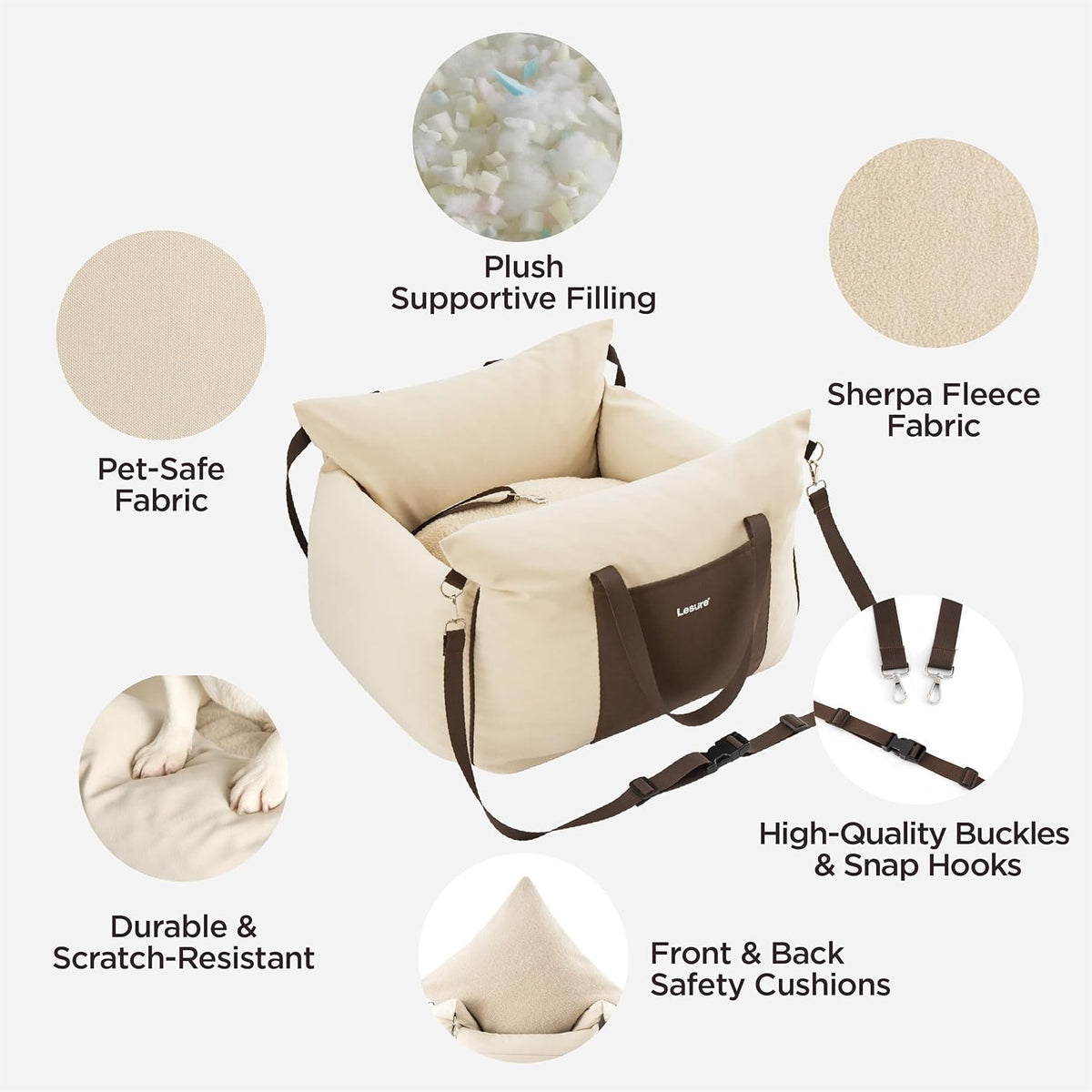 Lesure Dog Car Seat for Small Dogs - Beige - image 4