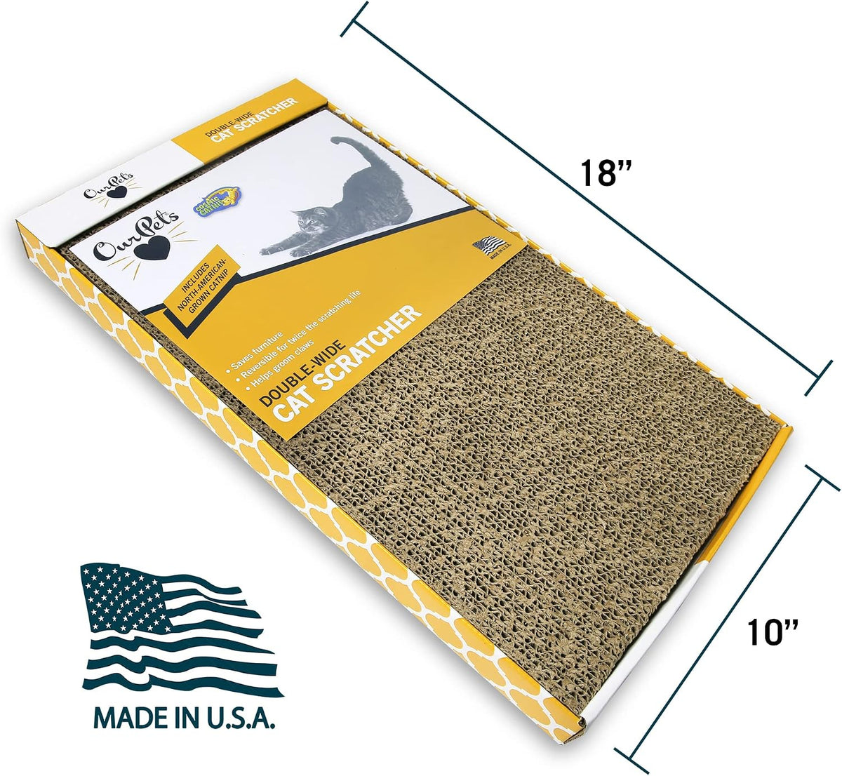 OurPet's Straight and Narrow Single Wide Reversible Cat Scratcher – Essentials for Cats - Far-N-Wide & The Wave / Pack of 2 - image 2