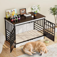 COZPAW 52 Inch Dog Crate Furniture, Extra Large Dog Kennel Indoor for XLarge Breed, Heavy Duty Dog Cage with Double Elegant Arched Doors, Decorate as TV Stand & End Table - White Brown