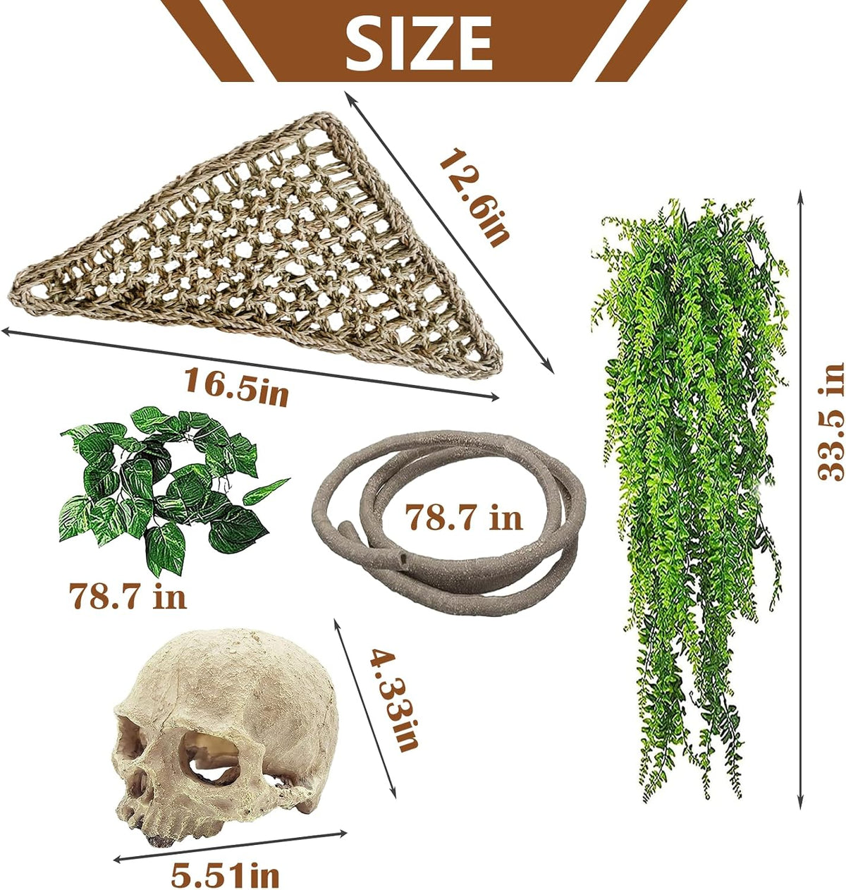 Bearded Dragon Hammock,Lizard Lounger Reptile Tank Hanging Plants Climbing Jungle Vines Flexible - Type：Triangular hammock with skull - image 3