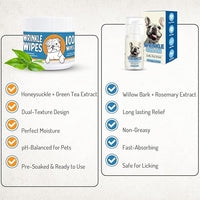 Bulldog Wrinkle Wipes & Cream Bundle - Deep Cleaning Wrinkle Wipes + Soothing Dog Wrinkle Cream - Hypoallergenic for Bulldogs, Pugs, Frenchies (100 Wipes + 85g Cream)