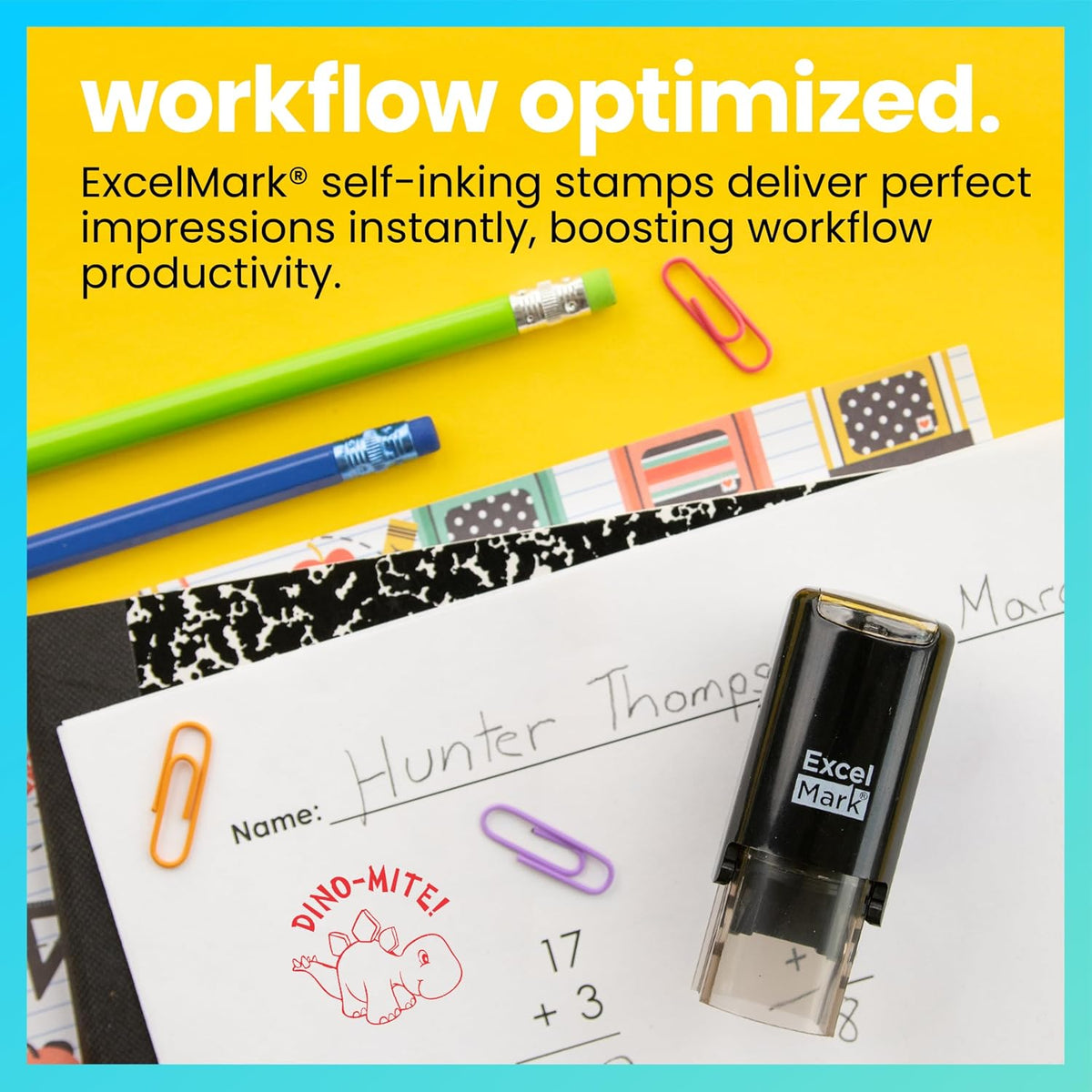 ExcelMark Round Teacher Stamp, RED Ink - DINO-MITE - image 2