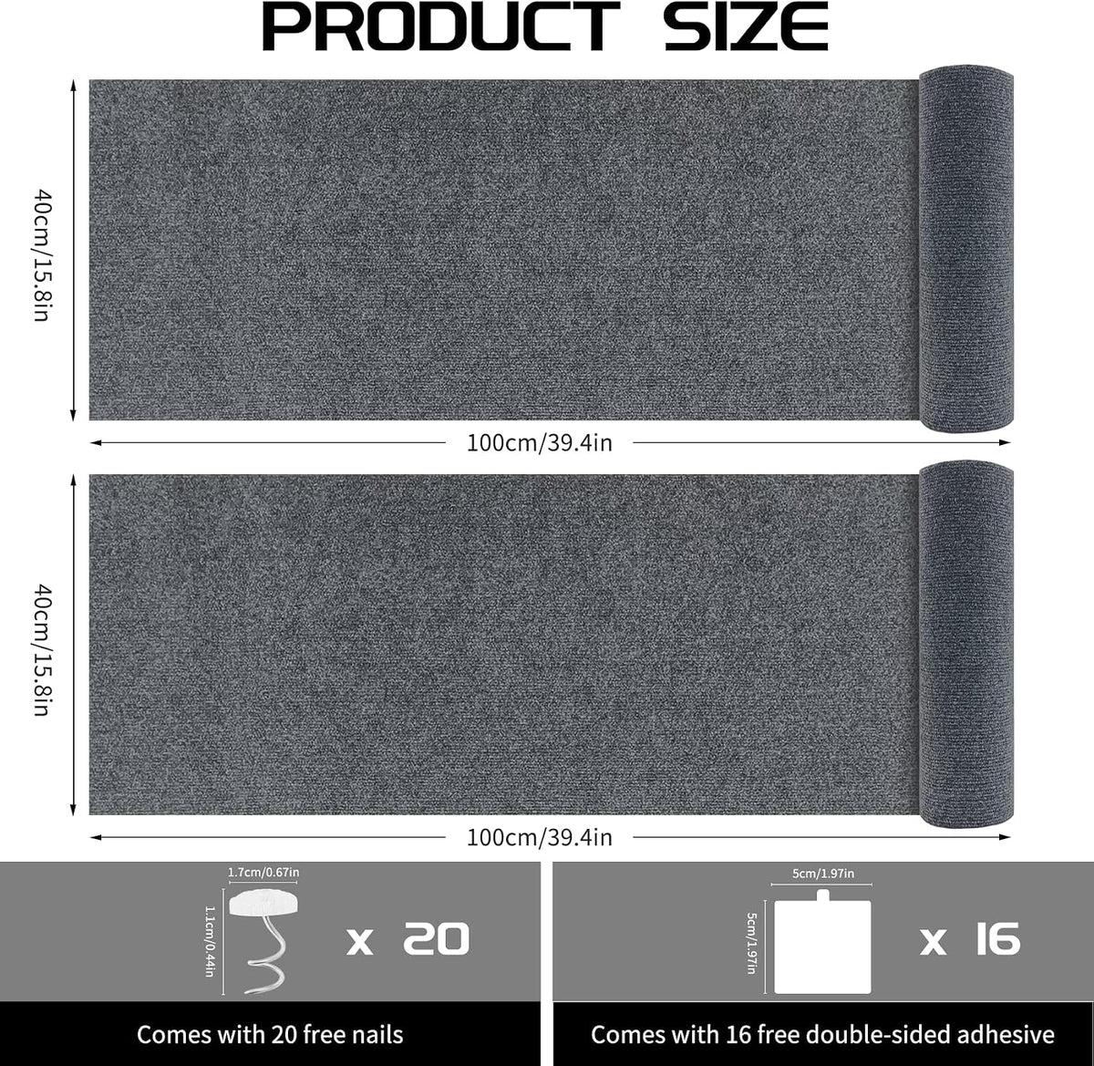 2 Pcs Self-Adhesive Cat Scratch Mat - Dark Gray - image 2