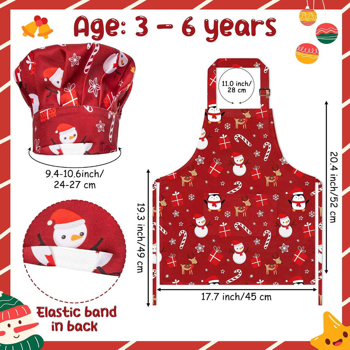 4Pcs Kids Apron and Chef Hat Set Gift for Girls Boys - Christmas - image 2