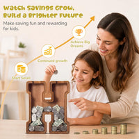 KMC wooden letter piggy bank, oak initial coin bank with clear plexiglass front - view 27