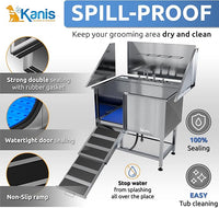 KANIS Professional Dog Washing Station - 304 Stainless Steel Pet Wash Sink & Grooming Bath Tub for Home with Ramp, Shower, Floor Grate, Storage Shelf, Faucet, Drain Kit for Large, Medium & Small Pets