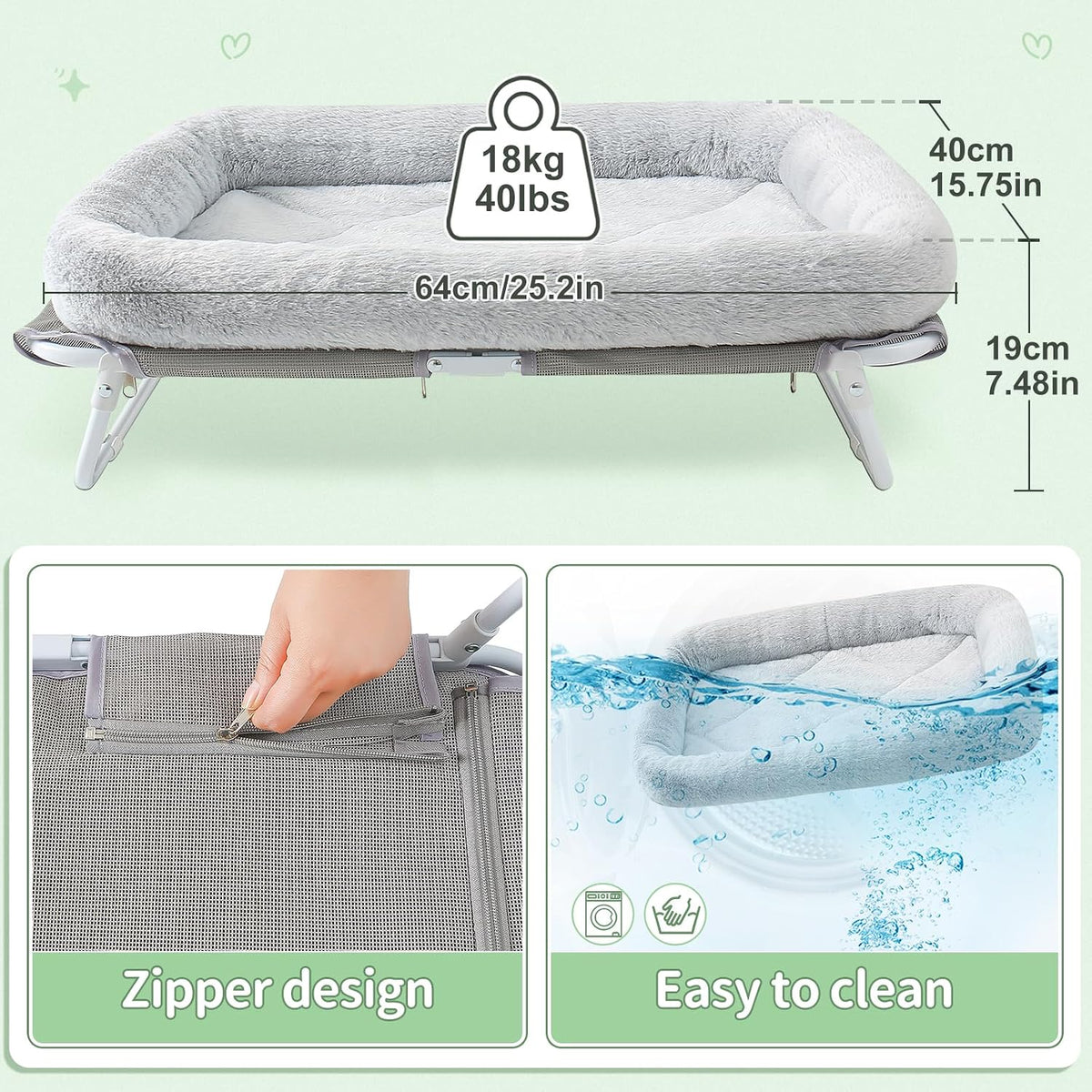 Sunhoo Elevated Cat Bed Foldable Raised Pet Hammock Self-Supporting - Grey - image 4