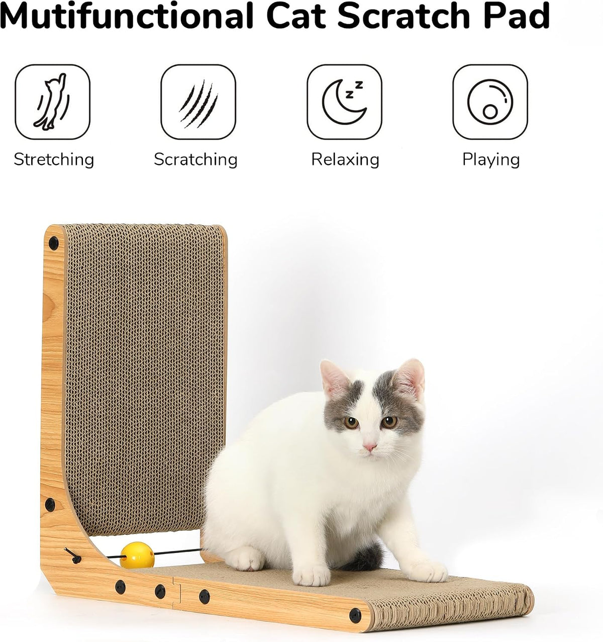 FUKUMARU Cat Scratcher, 26.8 Inch L Shaped Cat Scratch Pad for Indoor Cats – Essentials for Cats - 1 Pack 18.9 in Wood Color - image 2